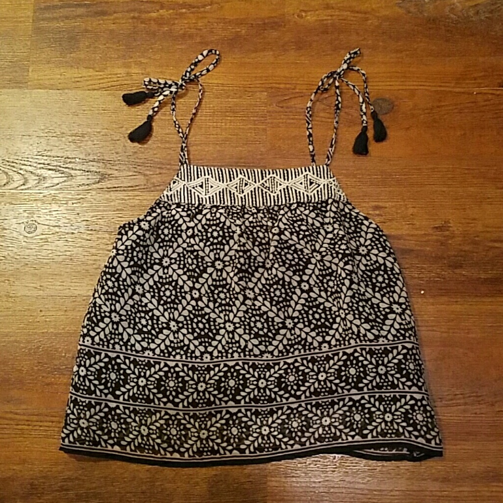 Boho print spaghetti strap top with tassels